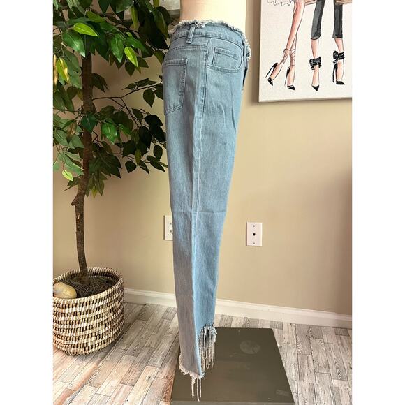 Banjul Dressy Y2K Jewel Fringe High Rise Flare Leg Denim Jeans Size Large - Picture 7 of 9